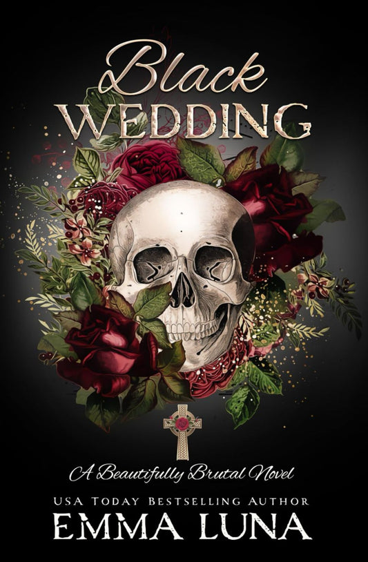 Book cover of 'Black Wedding' with a skull and flowers on a dark background