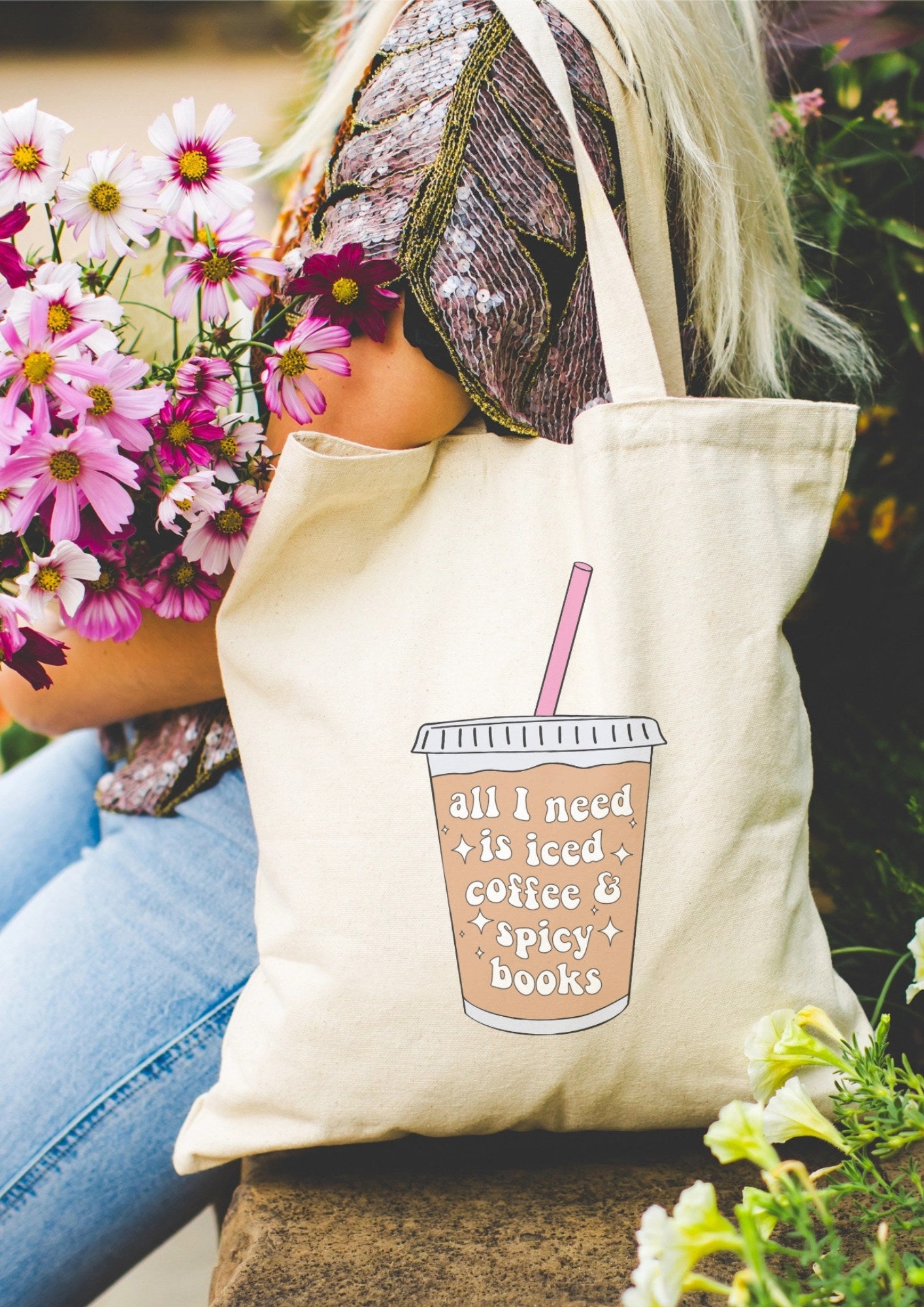 All I Need Is Iced Coffee and Spicy Books Tote Bag