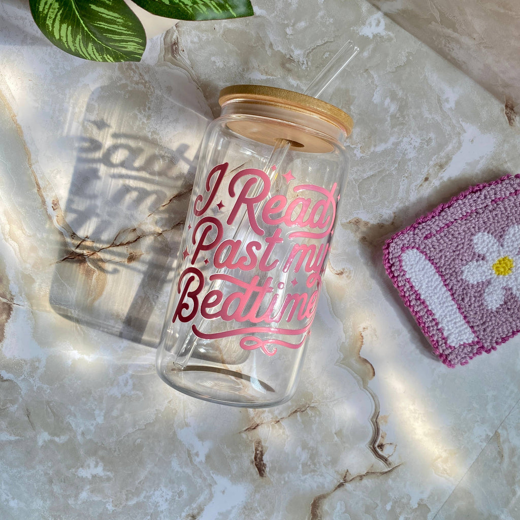 I Read Past Bedtime Iced Coffee Glass Cup Bookish