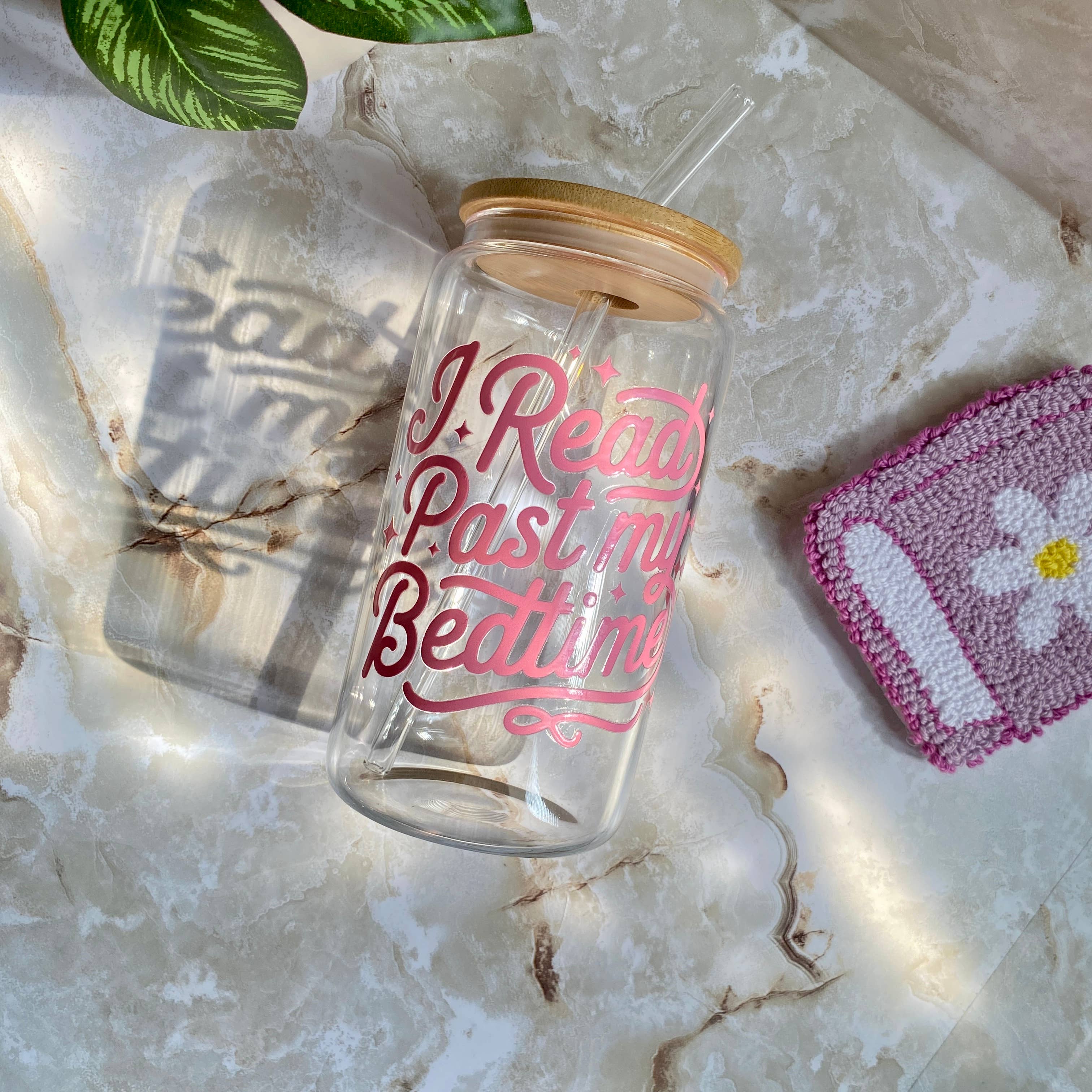 I Read Past Bedtime Iced Coffee Glass Cup Bookish