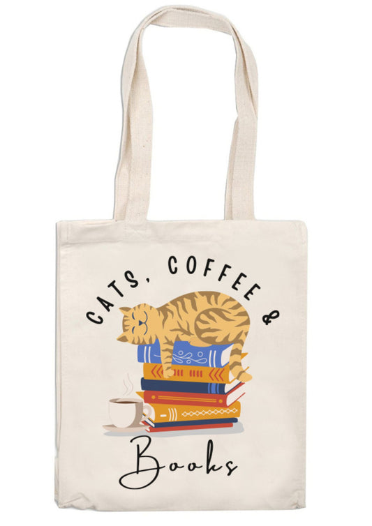 Cats Coffee & Books Tote Bag