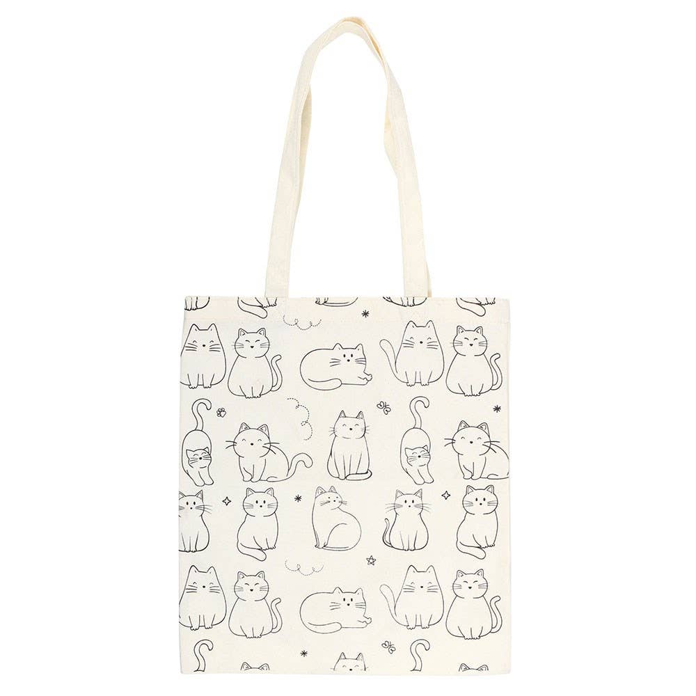 White Cat Print Tote Bag