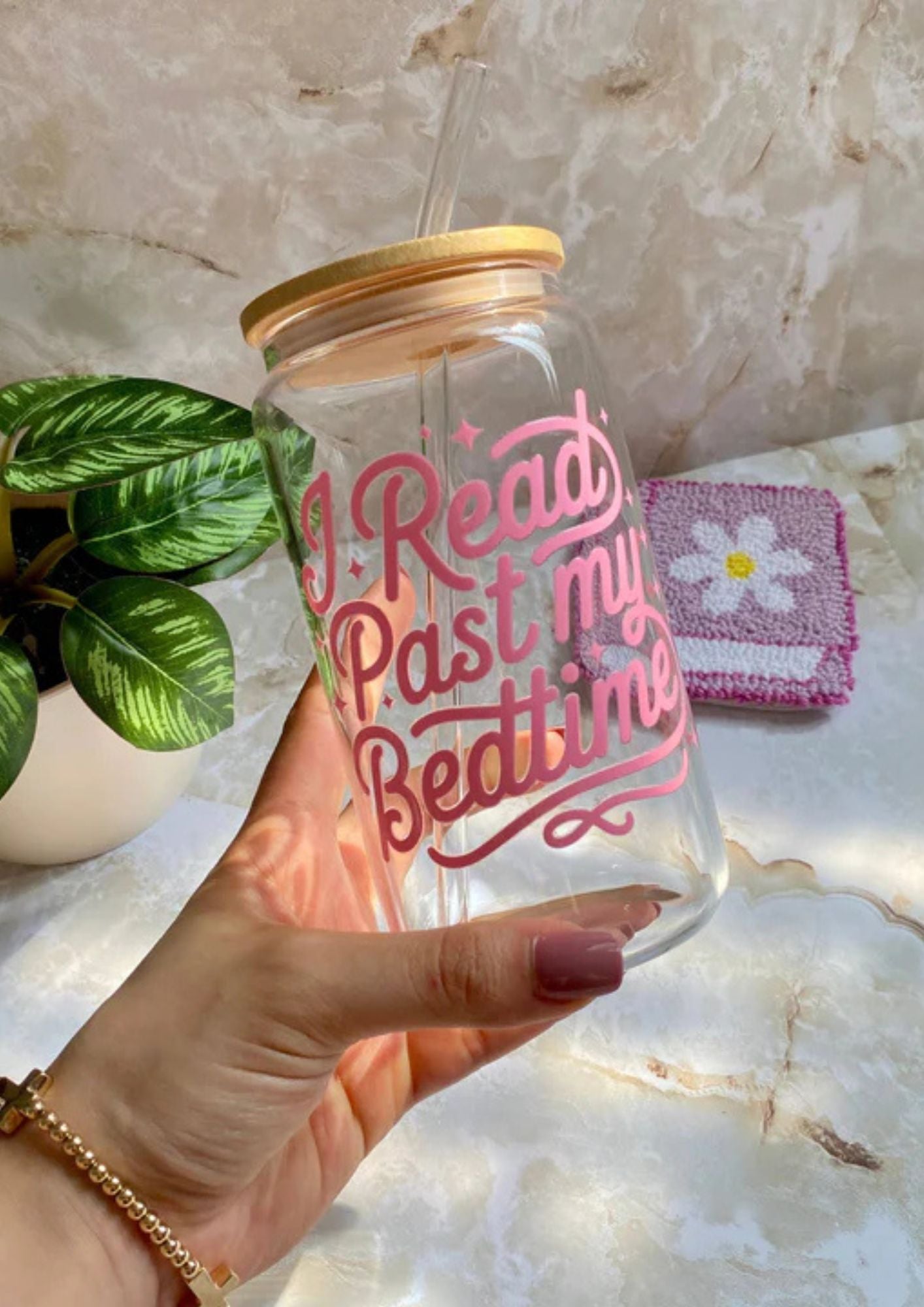 I Read Past Bedtime Iced Coffee Glass Cup Bookish