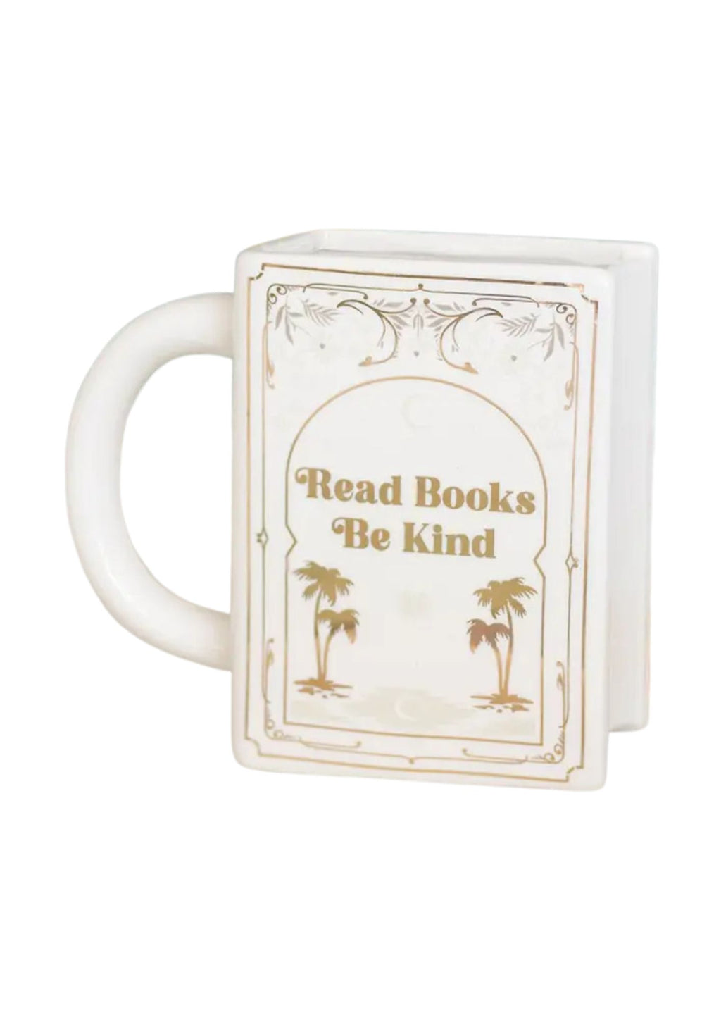 Read Books, Be Kind White Book Shaped Mug