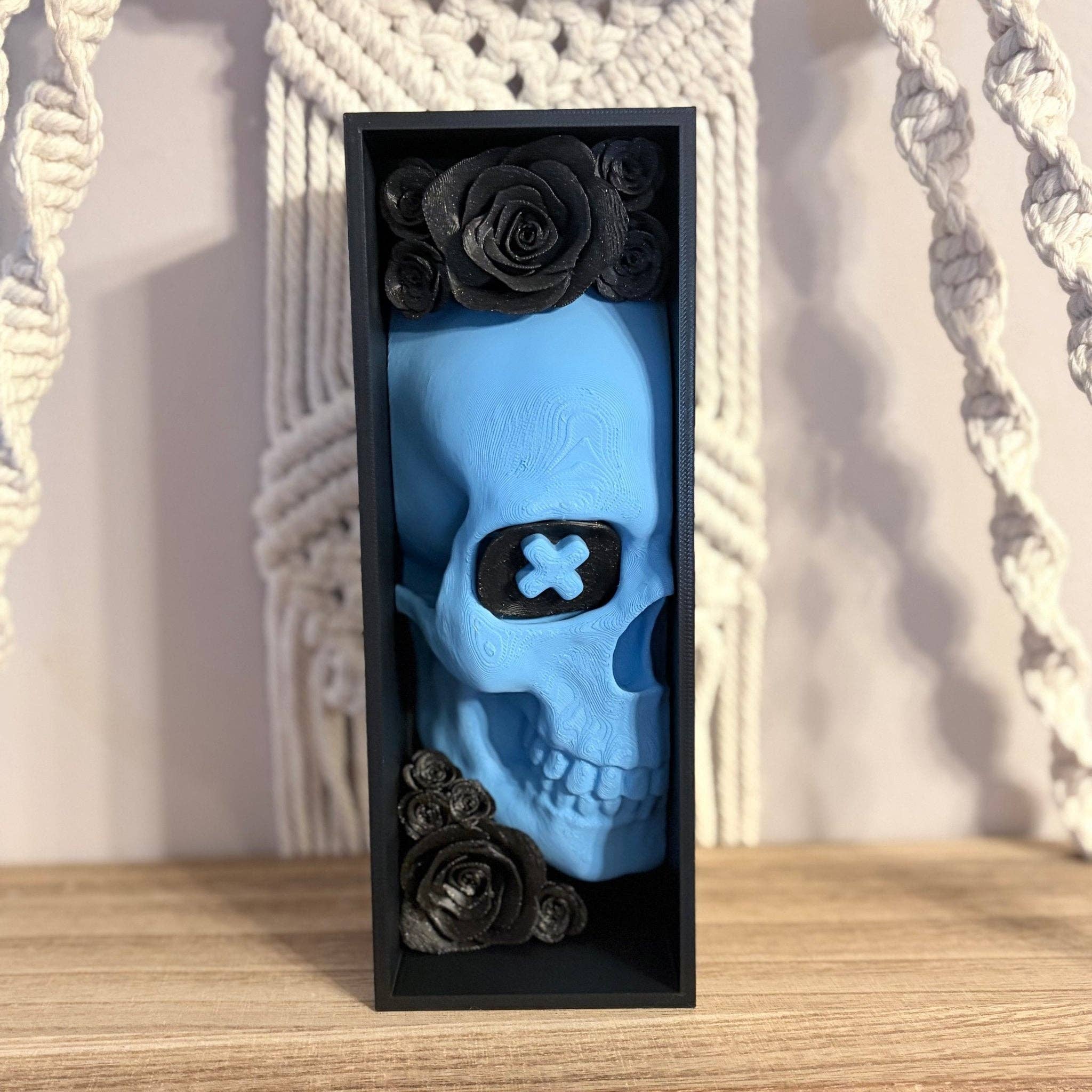 Blue Skull Sparkle Rose Book Nook (Left Side)