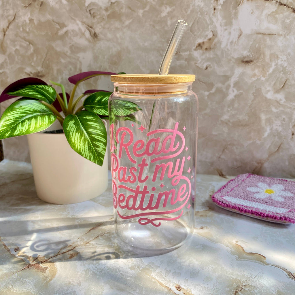 I Read Past Bedtime Iced Coffee Glass Cup Bookish
