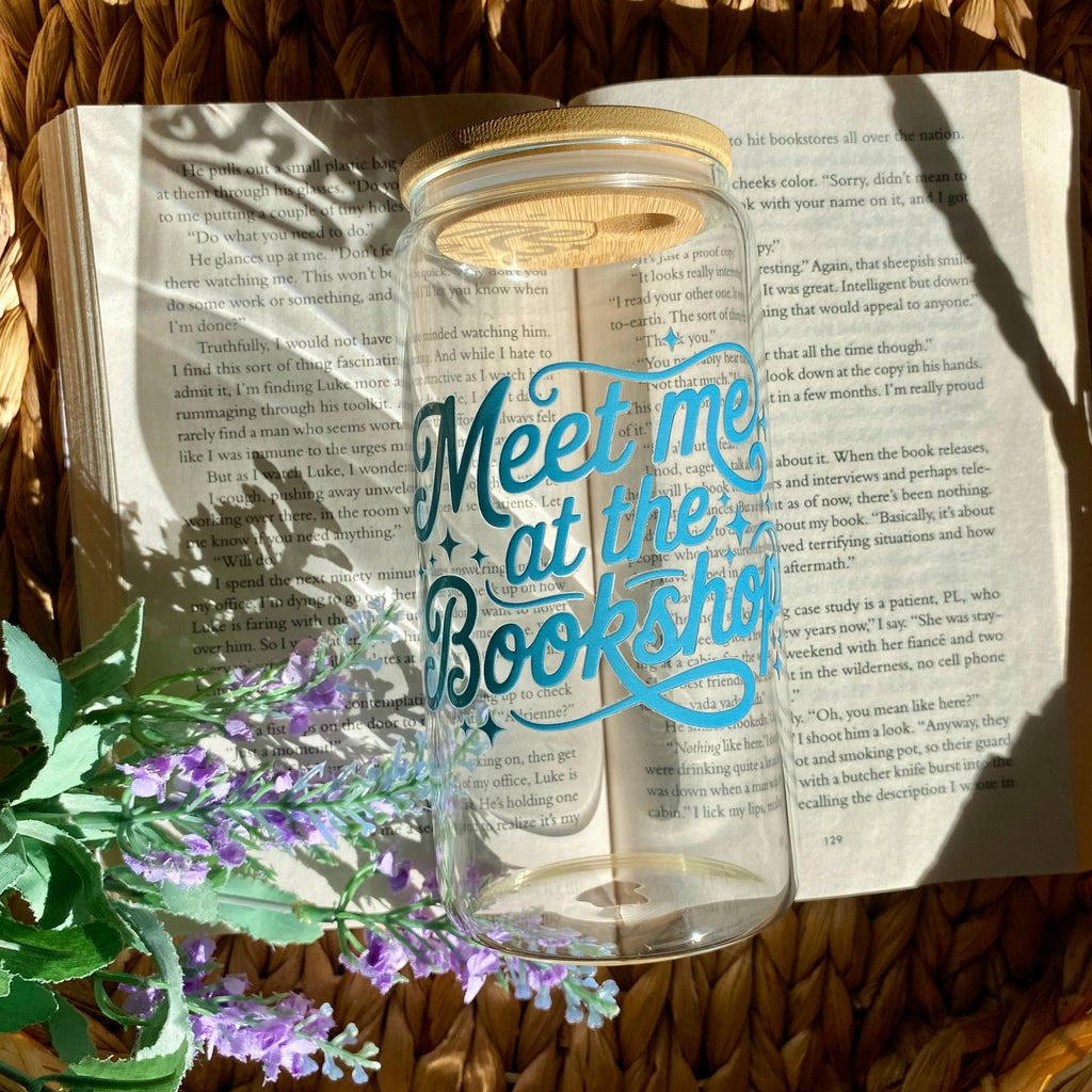 Meet Bookshop - Mug Iced Coffee Glass Cup with Lid and Straw