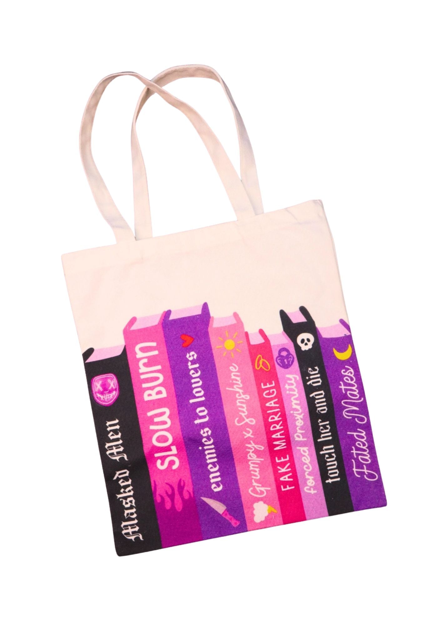 Bookish Trope Canvas Tote for Book Lovers and Romance Reader