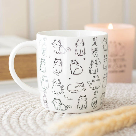 White Happy Cat Print Ceramic Mug