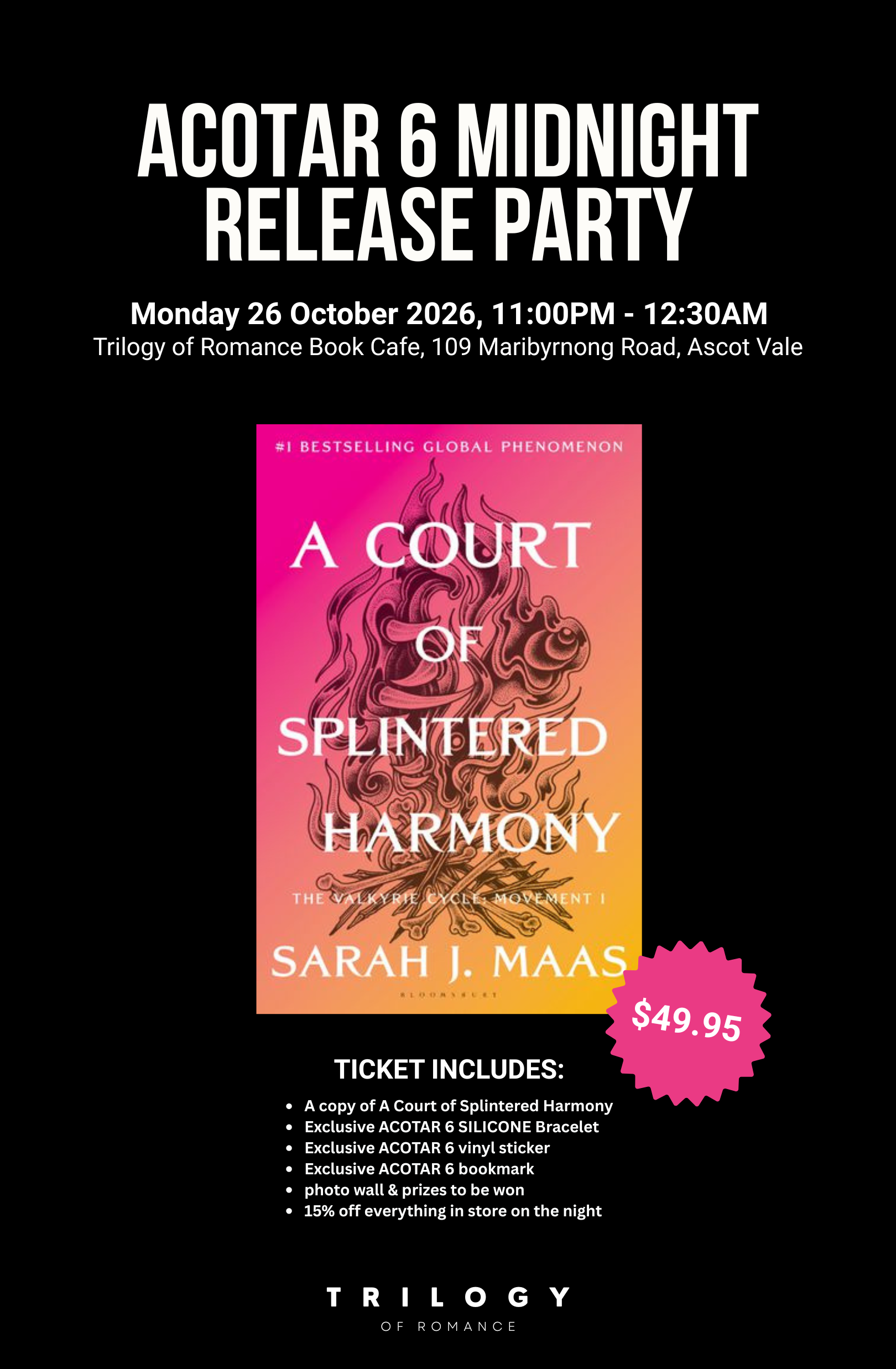 ACOTAR 6 Midnight Release Party | Monday 26 October, Trilogy of Romance Book Café