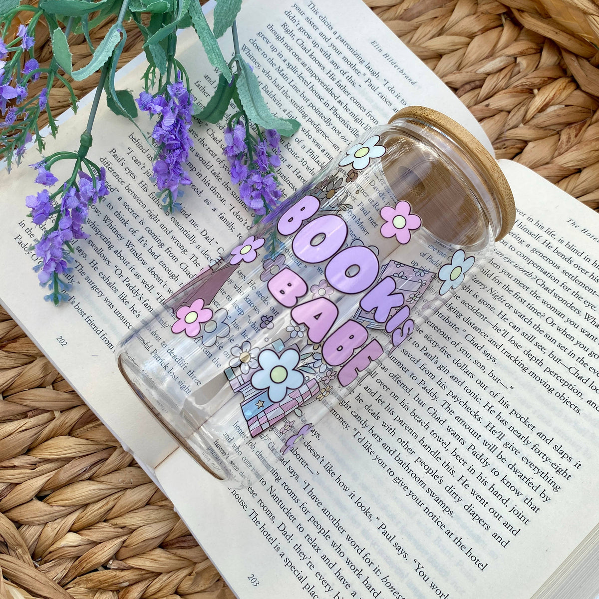 Bookish Babe Iced Coffee Glass Cup with Lid and Straw