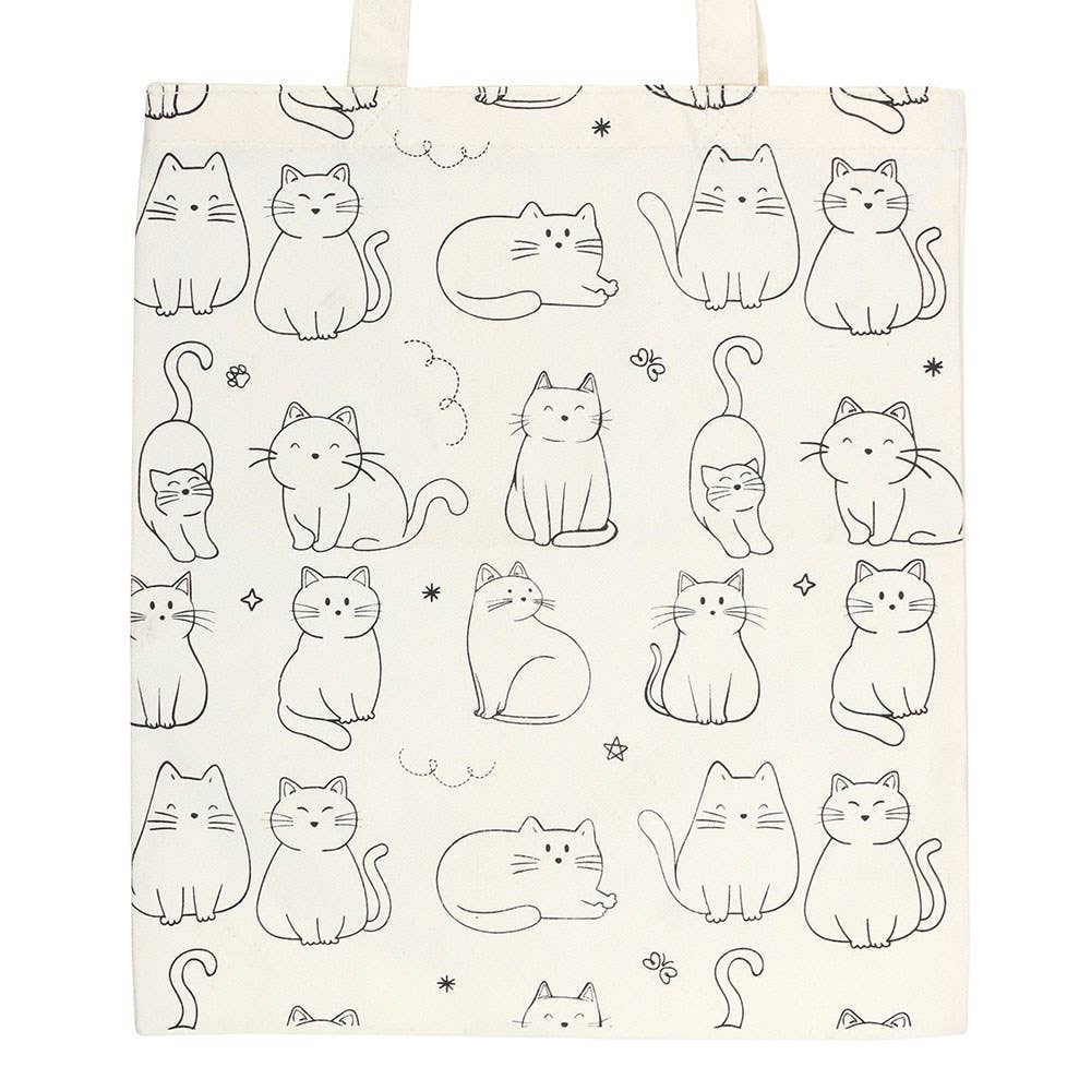 White Cat Print Tote Bag