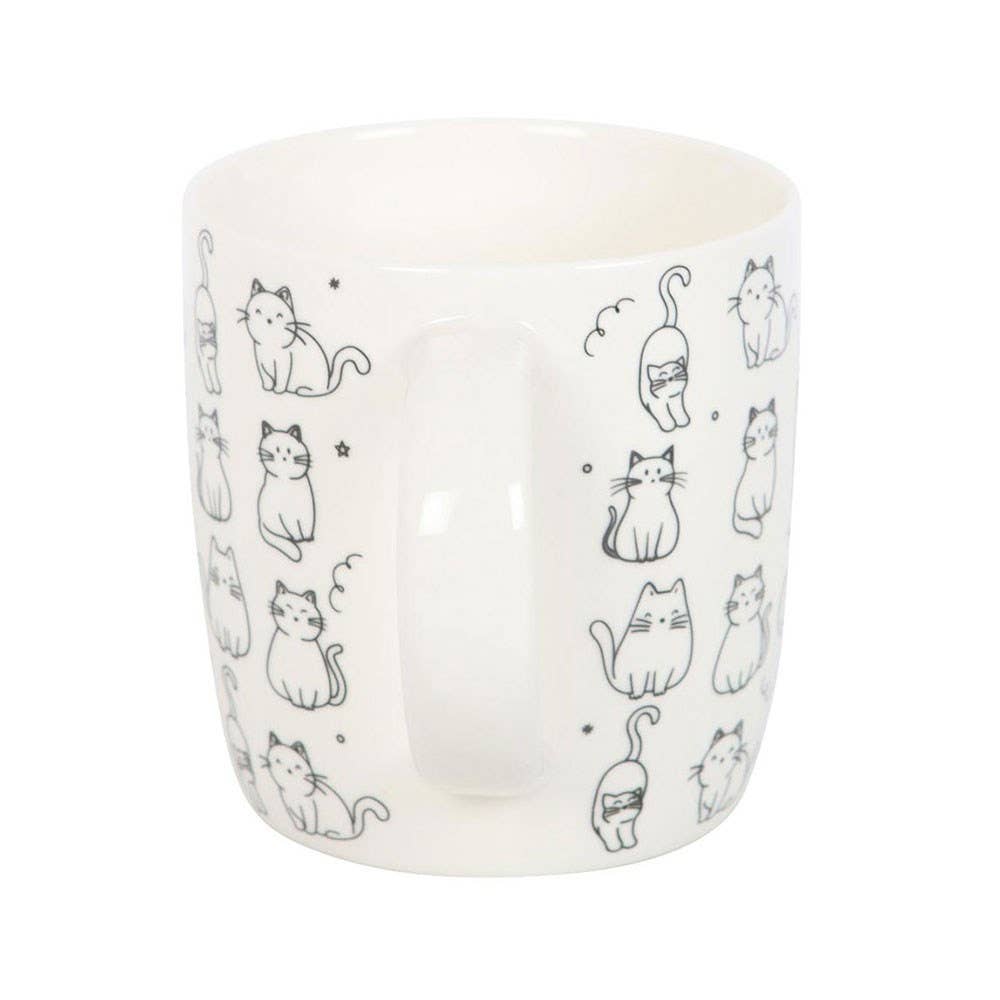 White Happy Cat Print Ceramic Mug