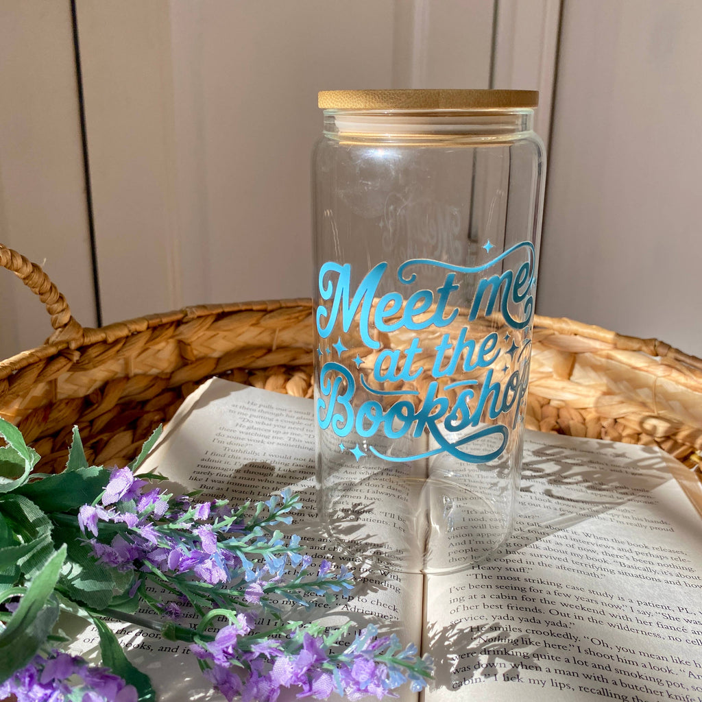 Meet Bookshop - Mug Iced Coffee Glass Cup with Lid and Straw